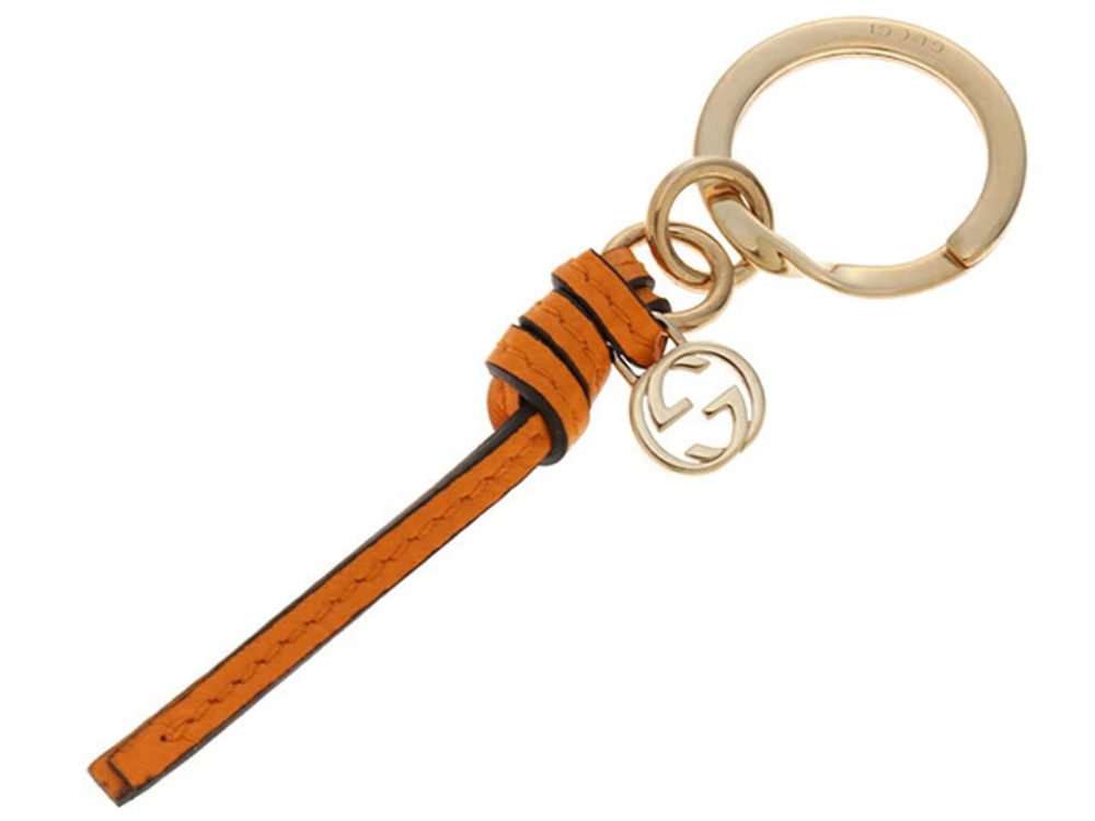 Gucci Interlocking G Keyring Keychain Leather Orange